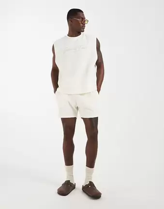ASOS DESIGN – Kremowe, dopasowane szorty dżersejowe o kratkowanej fakturze, część zestawu
