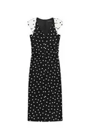 POLKA DOT MIDI DRESS WITH SHOULDER PADS