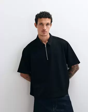 ASOS DESIGN – Czarna koszula oversize o pudełkowym kroju z zamkiem pod szyją