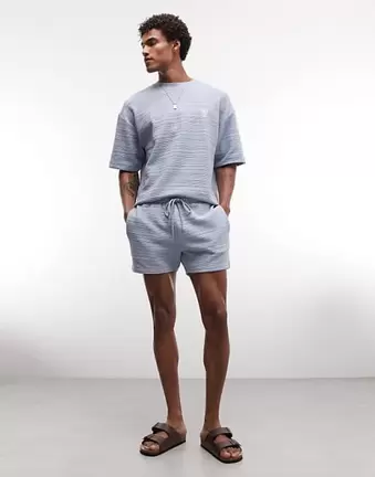 ASOS DESIGN – Jasnoniebieskie dopasowane szorty z dżerseju o kratkowanej fakturze
