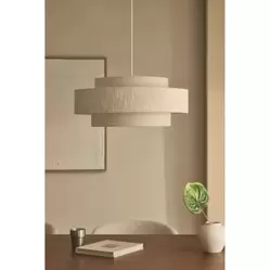 Lampa wisząca z tkaniny Lumira Ø55 cm, lniano-kremowo-beżowa