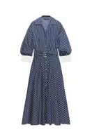 STRIPED BELTED MIDI DRESS