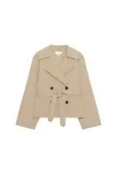 SHORT TRENCH JACKET WITH SHOULDER PADS AND BELT