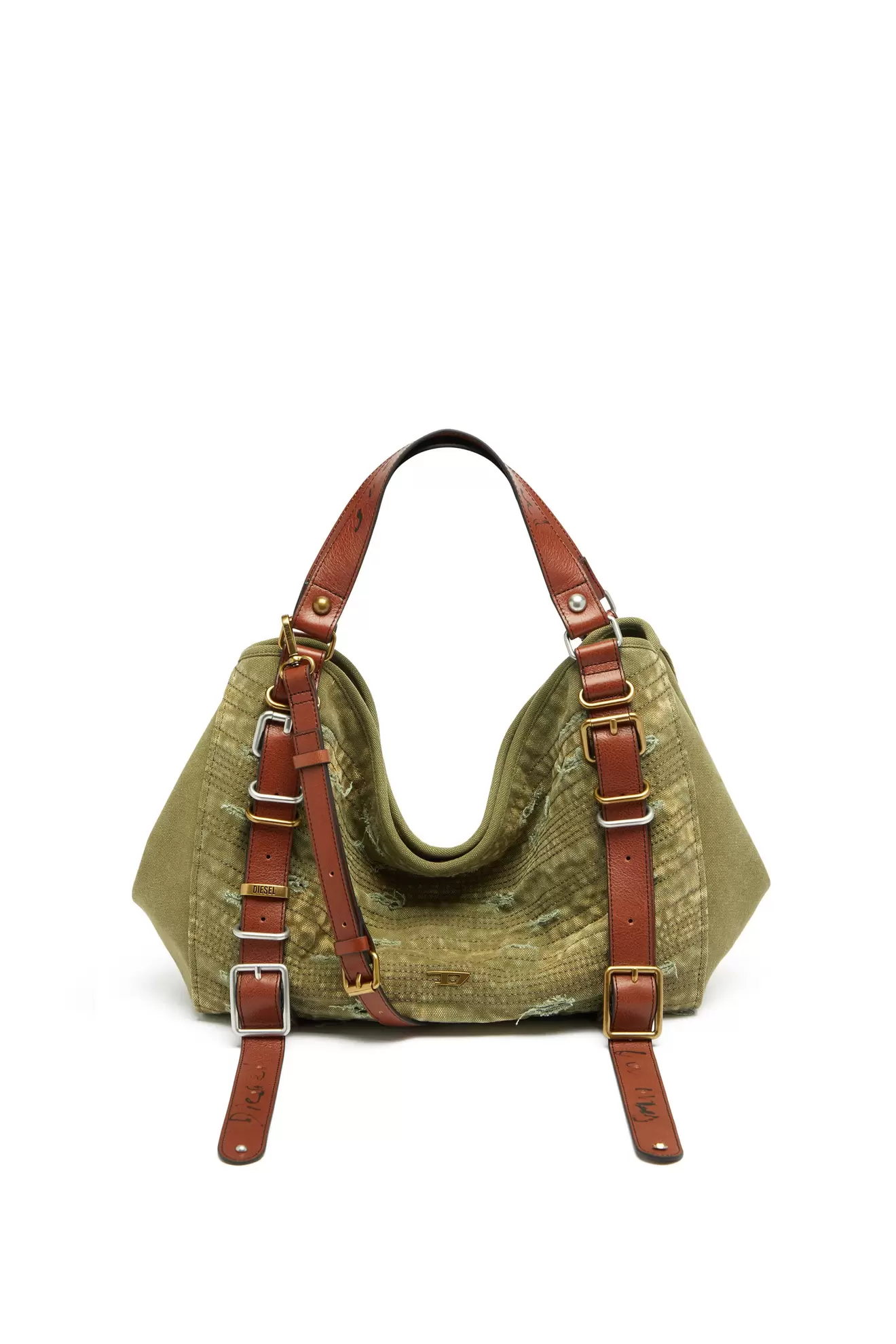 D-One-Borsa media a mano in tela effetto distressed