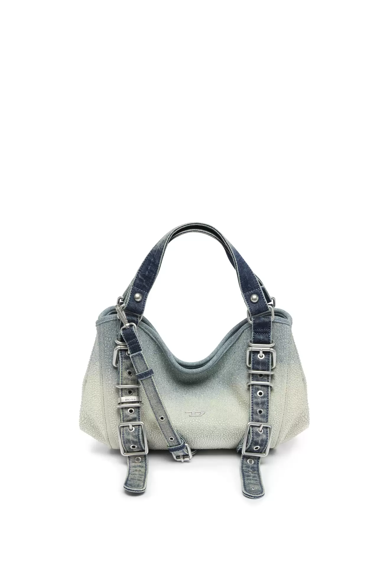 D-One-Borsa piccola a mano in denim solarizzato con cristalli