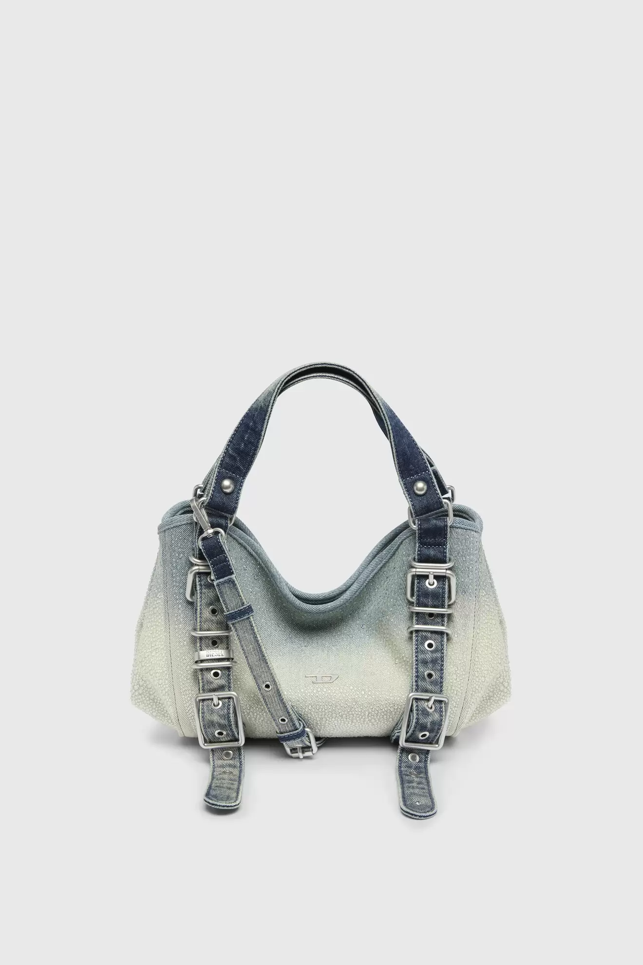 D-One-Borsa piccola a mano in denim solarizzato con cristalli