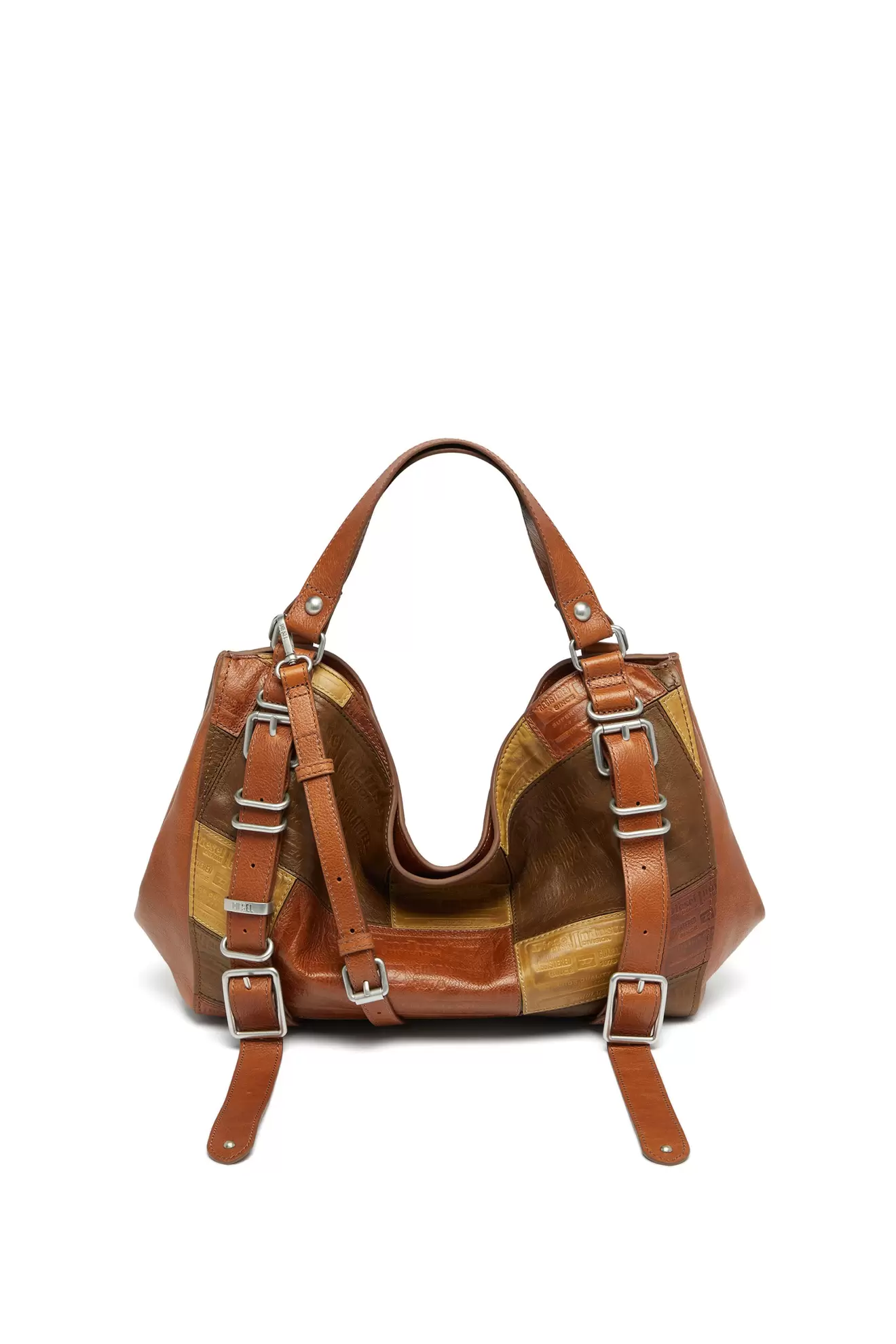 D-One-Borsa media a mano in pelle patchwork