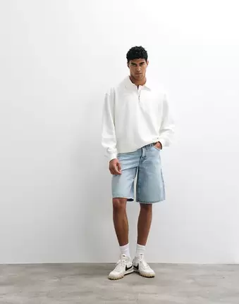 ASOS DESIGN – Beżowa koszulka polo o pudełkowym kroju oversize z zamkiem pod szyją