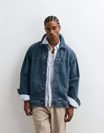 ASOS DESIGN – Niebieska jeansowa kurtka Harrington oversize