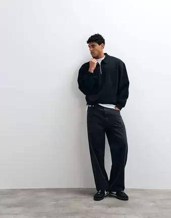 ASOS DESIGN – Czarna koszulka polo o pudełkowym kroju oversize z zamkiem pod szyją