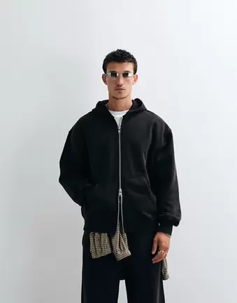ASOS DESIGN premium ciężka oversize’owa rozpinana bluza z efektem sprania w czerni