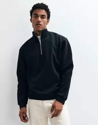 ASOS DESIGN – Czarna bluza basic o luźnym kroju z zapięciem na suwak pod szyją