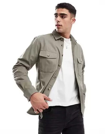 ASOS DESIGN – Bawełniana koszula wierzchnia w kolorze khaki