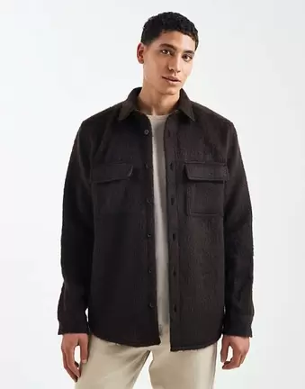 ASOS DESIGN – Brązowa szczotkowana koszula wierzchnia z imitacji wełny