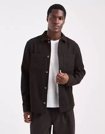 ASOS DESIGN – Koszula wierzchnia z imitacji wełny w kolorze brązowym i ecru