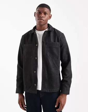 ASOS DESIGN – Grafitowa koszula wierzchnia z imitacji wełny