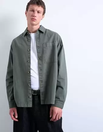 Topman – Koszula wierzchnia z długim rękawem w spranym kolorze khaki