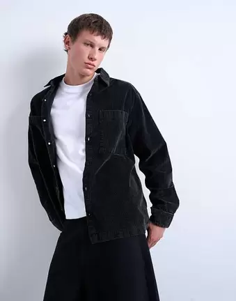 Topman – Czarna sztruksowa koszula wierzchnia z efektem sprania