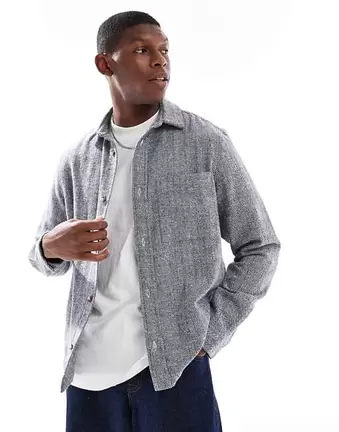 ASOS DESIGN – Granatowa koszula wierzchnia z naszywanymi kieszeniami w jodełkę