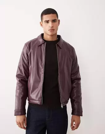ASOS DESIGN – Bordowa kurtka Harrington z imitacji skóry
