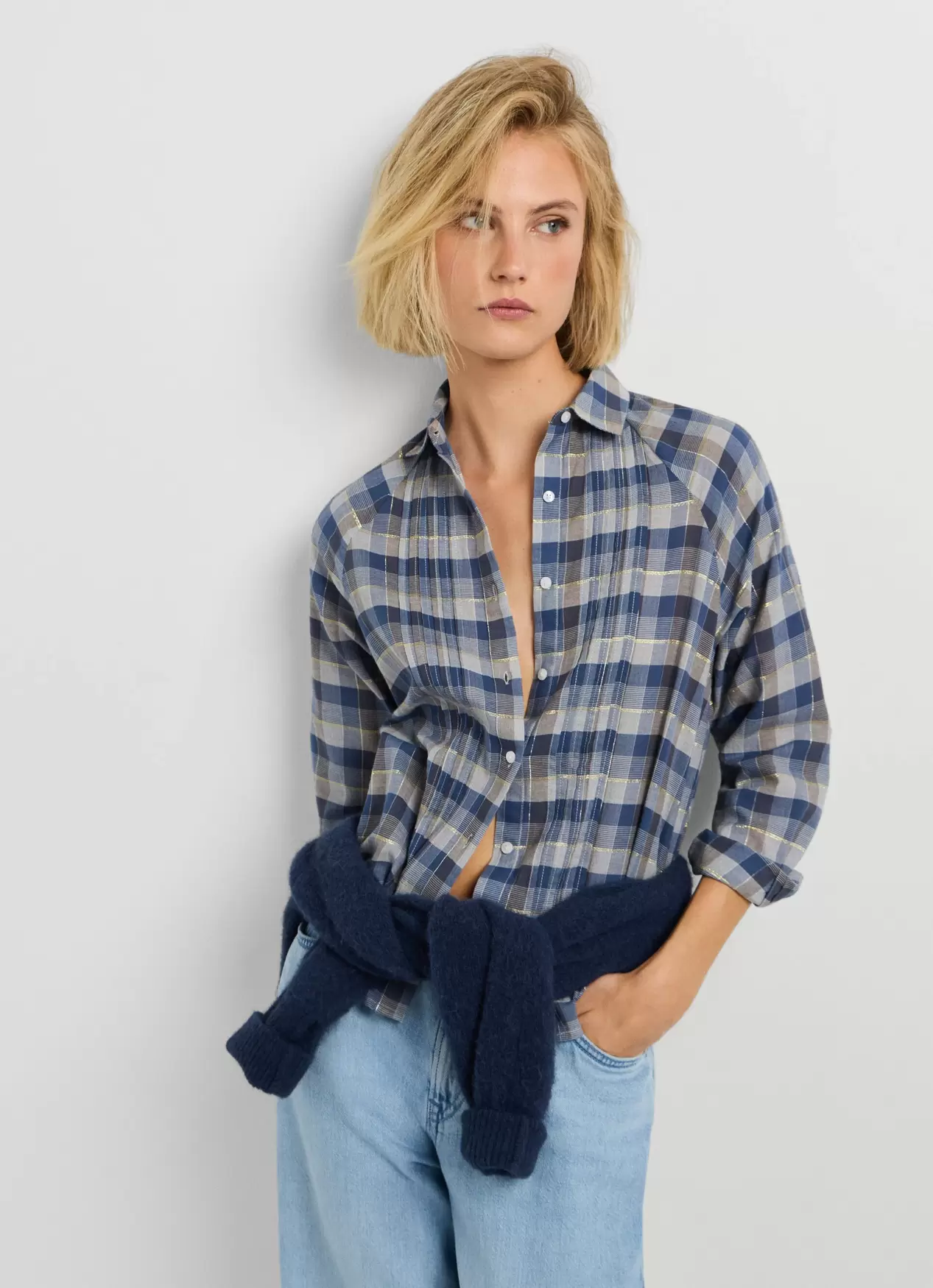Plaid Raglan Sleeve Shirt