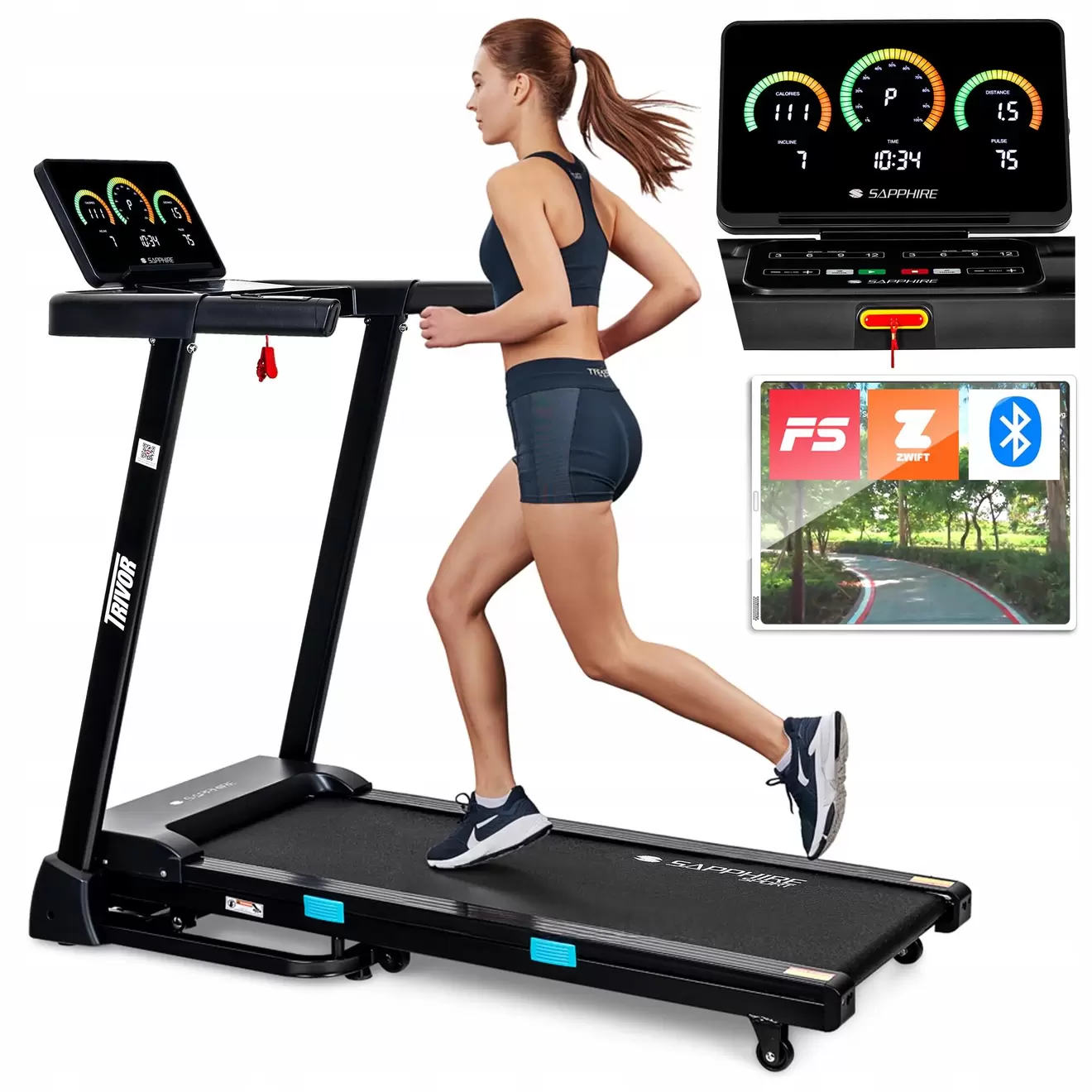 SAPPHIRE Bieżnia elektryczna Sapphire SG-2000T Trivor Bluetooth Aplikacje 12km/h moc 3KM