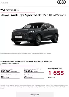 Katalog Audi | Nowe Audi Q3 Sportback TFSI 110 kW S tronic | 2026-05-06T00:00:00.000Z - 2026-06-28T00:00:00.000Z