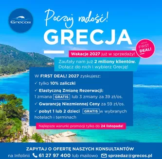 Katalog Grecos Holiday | First deal Wakacje 2027 | 2026-10-28T00:00:00.000Z - 2026-11-24T00:00:00.000Z