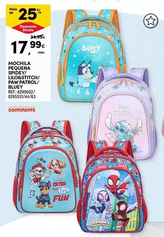 Bluey - Mochila Pequeña Lilo & Stitch/ Baw Patrol/bike