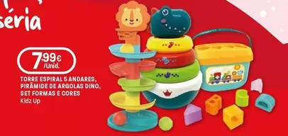 Kidz Up - Torre Espiral 5 Andares, Pirâmide De Argolas Dino, Set Formas E Cores 