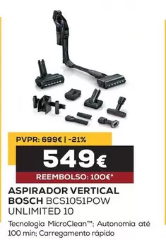 Bosch - Aspirador Vertical BCS1051POW Unlimited 10