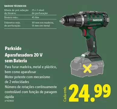 parkside - Aparafusadora 20 V Sem Bateria
