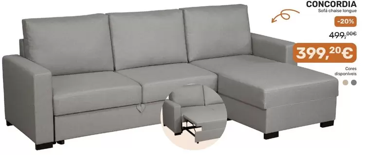 Sofá Chaise Longue Reversível CONCORDIA Com Cama