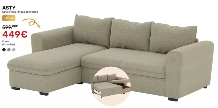 Asty Sofá Chaise Longue Com Cama 