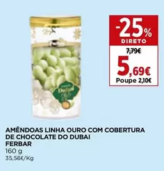 Ferbar - Amêndoas Linha Ouro Com Cobertura De Chocolate Do Dubai