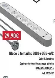Bloco 5 Tomadas 800j+usb-a/c