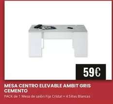 Cristal - Mesa Centro Elevable Ambit Gris Cemento