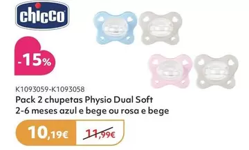 Chicco - Pack 2 Chupetas Physio Dual Soft 2-6 Meses Azul E Bege Ou Rosa E Bege