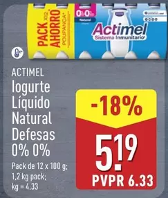 actimel - Logurte Liquido Natural Defesas 0% 0%
