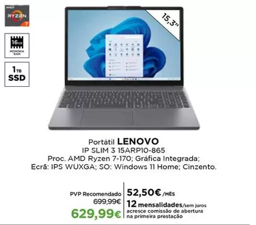 Lenovo - Portátil Slim 3 15aR10-865