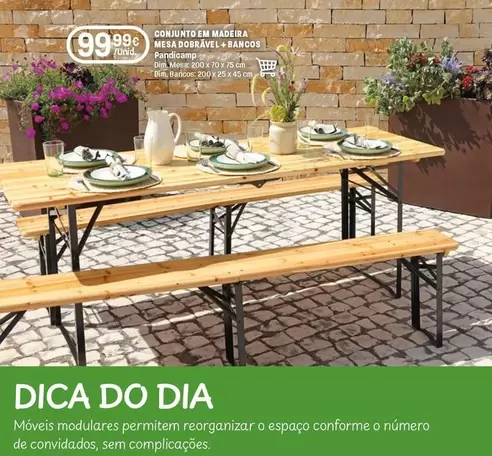 Conjunto Em Madeira Mesa Dobravel + Bancos