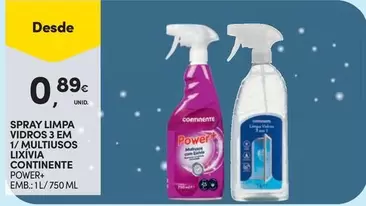 Continente - Spray Limpa Vidros 3 Em 1/ Multiusos Lixivia