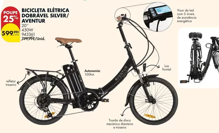 .Com - Bicicleta Eléctrica Dobrável Silver/ Aventur