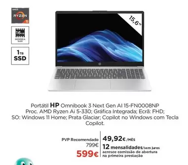 HP - Portátil Omnibook 3 Next Gen AI 15-FN0008NP