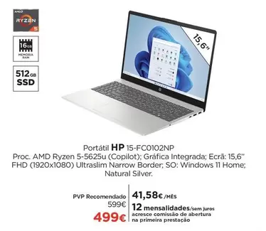 HP - Portátil 15-fc0102np