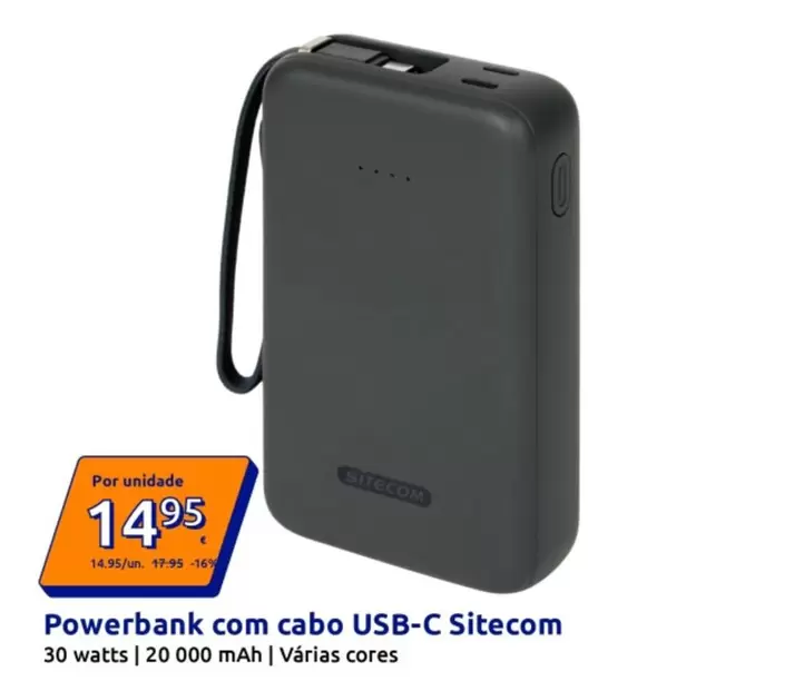 Sitecom - Powerbank Com Cabo USB-C