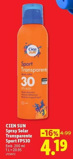 Cien - Spray Solar Transparente Sport Fps30