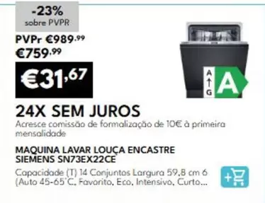 A+ - Lavar Louça Encastre Siemens Sn73eX22ce