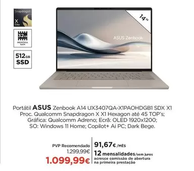 Asus - Portátil Zenbook A14 Ux3407qa-xipaohdgb 1dx
