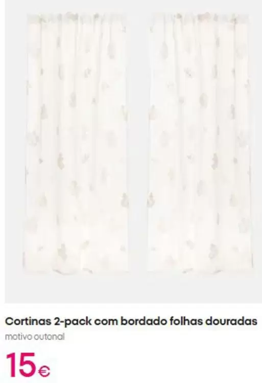 .Com - Cortinas 2-Pack com Bordado Folhas Douradas